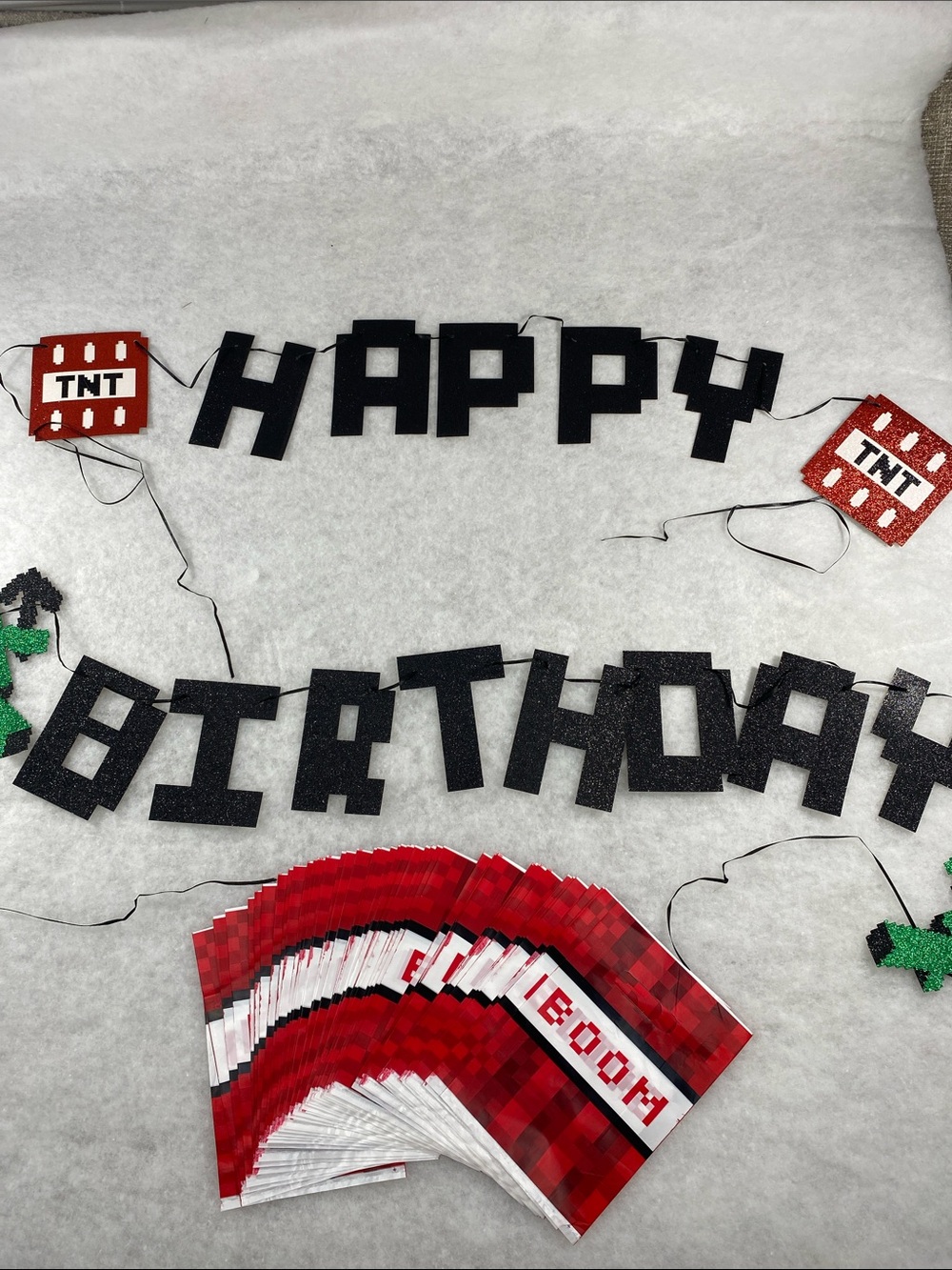 Minecraft Party Zone 'Happy Birthday' Banner with Red TNT Accents party bags